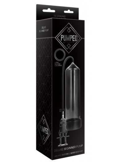 Черная вакуумная помпа для мужчин с насосом в виде поршня Deluxe Beginner Pump