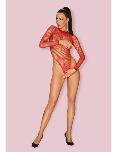 Эффектное сетчатое боди с длинным рукавом и открытой спинкой