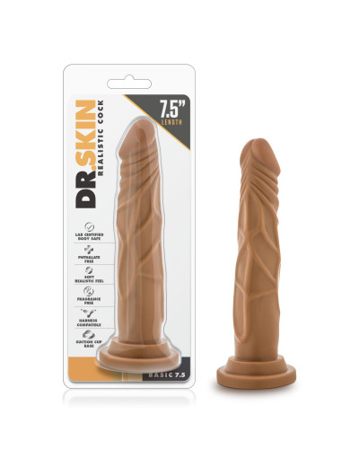 Кофейный фаллоимитатор без мошонки Dr. Skin Realistic Cock Basic 7.5 - 19 см.