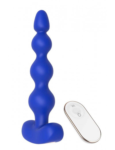 Синяя анальная виброелочка с пультом ДУ Remote Anal Bead - 18 см.