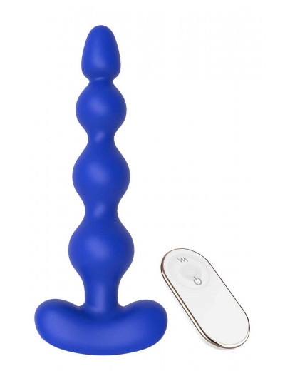 Синяя анальная виброелочка с пультом ДУ Remote Anal Bead - 18 см.