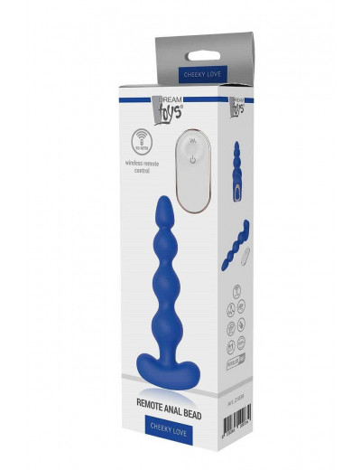 Синяя анальная виброелочка с пультом ДУ Remote Anal Bead - 18 см.