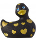 Черный вибратор-уточка I Rub My Duckie 2.0 Romance с золотистым принтом