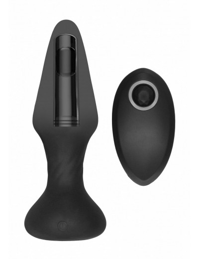 Черный анальный вибромассажер N 81 Rechargeable Remote Controlled Butt Plug - 14 см.