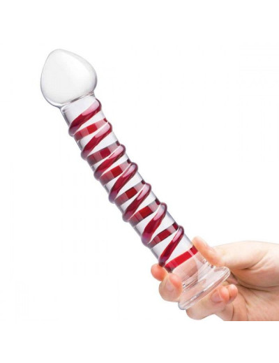 Прозрачный стимулятор с красной спиралью 10  Mr. Swirly Dildo - 25,4 см.