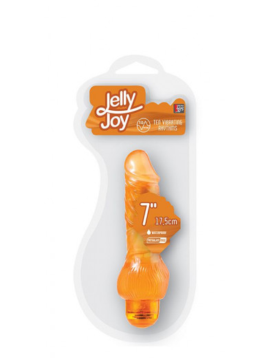 Оранжевый вибратор-реалистик JELLY JOY 7INCH 10 RHYTHMS ORANGE - 17,5 см.