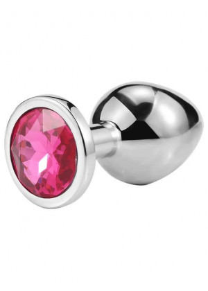 Серебристая анальная пробка iWonder c нежно-розовым кристаллом - 7,2 см.