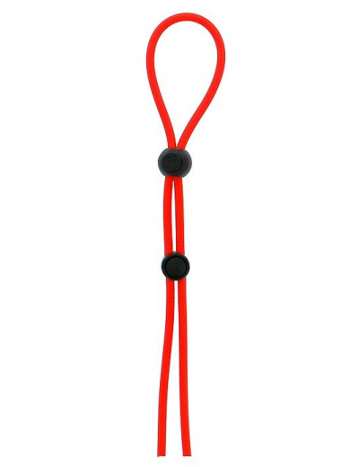 Красное лассо на пенис с двумя бусинами STRETCHY LASSO CAGE