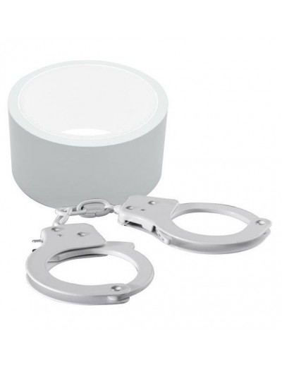 Набор для фиксации BONDX METAL CUFFS AND RIBBON: белые наручники из листового материала и липкая лента