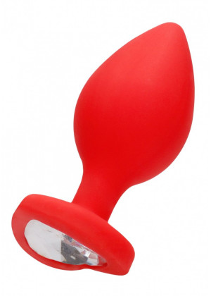 Красная анальная пробка с прозрачным стразом Extra Large Diamond Heart Butt Plug - 9,5 см.