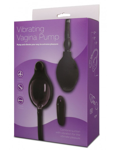 Чёрная вибропомпа для вагины с 7 режимами вибрации VIBRATING VAGINA PUMP