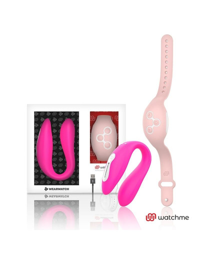 Розовый вибратор для пар с нежно-розовым пультом-часами Weatwatch Dual Pleasure Vibe