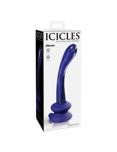 Синий стеклянный стимулятор Icicles №89 с силиконовой присоской - 18 см.
