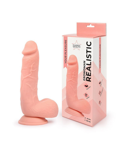 Фаллоимитатор-реалистик Erowoman телесного цвета с мошонкой
