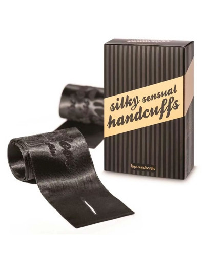 Черные ленты для связывания SILKY SENSUAL HANDCUFFS