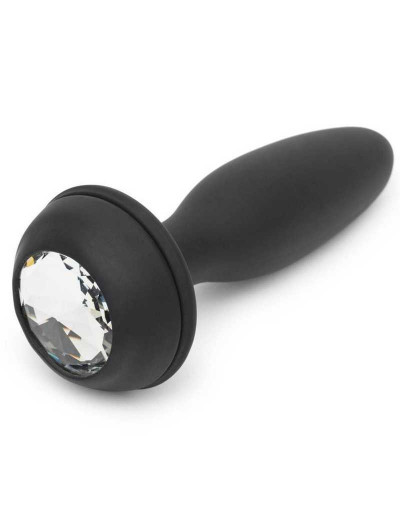Черная анальная вибропробка Rechargeable Vibrating Bunny Tail Butt Plug Medium - 12 см.