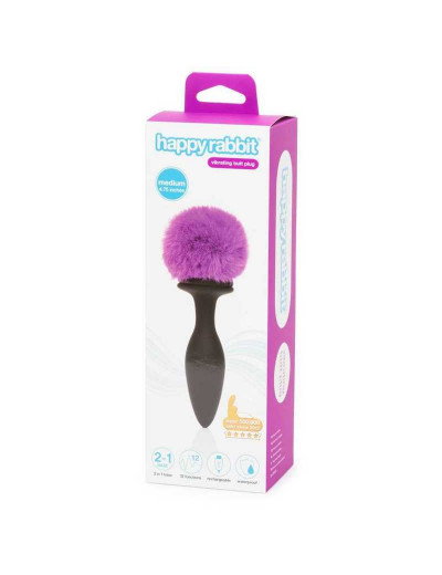 Черная анальная вибропробка Rechargeable Vibrating Bunny Tail Butt Plug Medium - 12 см.
