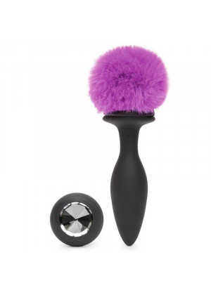 Черная анальная вибропробка Rechargeable Vibrating Bunny Tail Butt Plug Medium - 12 см.