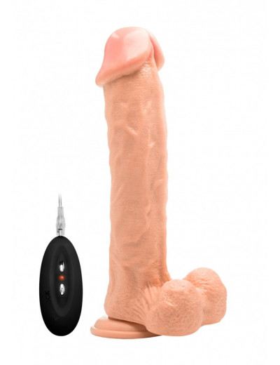Телесный вибратор-реалистик Vibrating Realistic Cock 11  With Scrotum - 29,5 см.