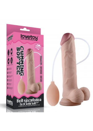 Телесный фаллоимитатор с имитацией эякуляции 9  Soft Ejaculation Cock With Ball - 22,9 см.