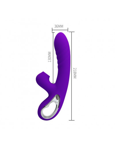 Фиолетовый вибратор Jersey с вакуумной стимуляцией - 21,8 см.