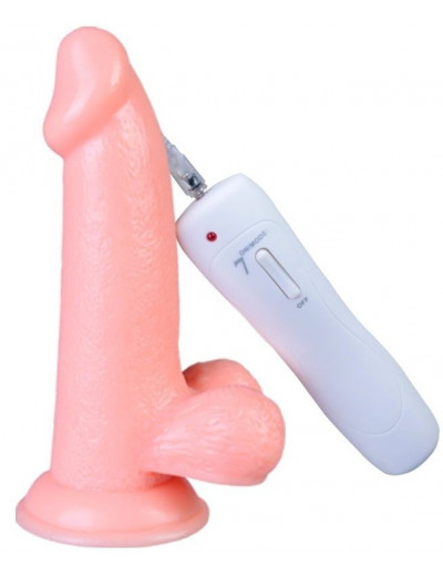 Телесный вибратор Vibrating Dong with Balls - 14 см.