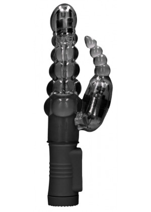 Черный вибратор-кролик Rotating Bubbles - 23,2 см.