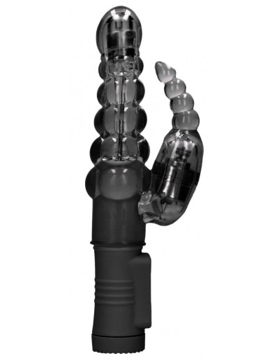 Черный вибратор-кролик Rotating Bubbles - 23,2 см.