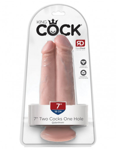 Сдвоенный телесный фаллоимитатор на присоске 7  Two Cocks One Hole - 20,3 см.