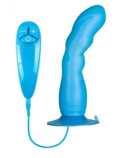 Голубой вибратор для G-точки BUNNY ICY - 18 см.