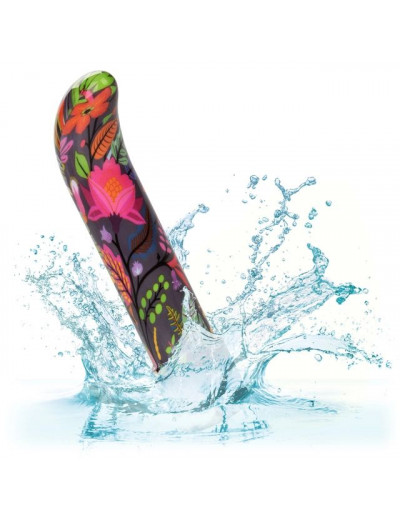 Черный мини-вибратор с цветочным принтом Lil Fucker Mini G-Spot Vibrator - 12,75 см.