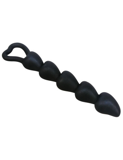 Чёрная анальная цепочка с звеньями-сердечками Black Velvet - 18,5 см.