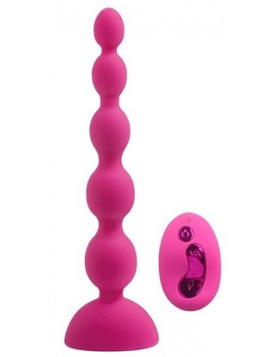 Розовый анальный вибростимулятор Anal Beads L с пультом ДУ - 21,5 см.