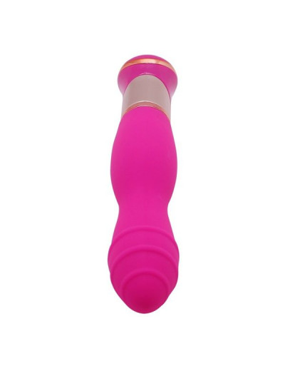 Ярко-розовый вибратор с ротацией ECSTASY Deluxe Rippled Vibe - 20 см.