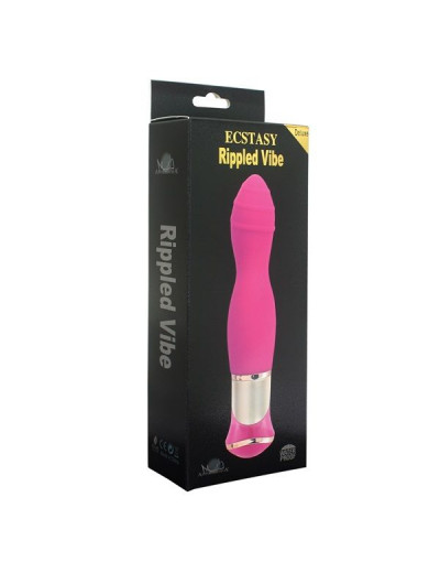 Ярко-розовый вибратор с ротацией ECSTASY Deluxe Rippled Vibe - 20 см.