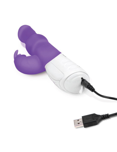 Фиолетовый вибратор-кролик с вращающимися бусинами - 25 см.