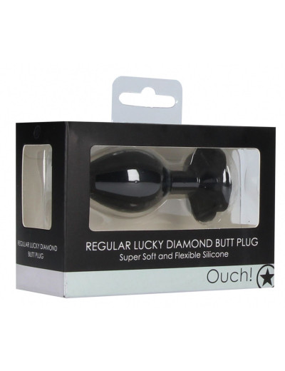 Черная анальная пробка с прозрачным кристаллом-клевером Lucky Diamond Butt Plug - 9,6 см.