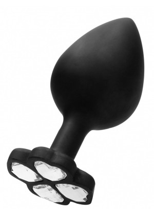 Черная анальная пробка с прозрачным кристаллом-клевером Lucky Diamond Butt Plug - 9,6 см.