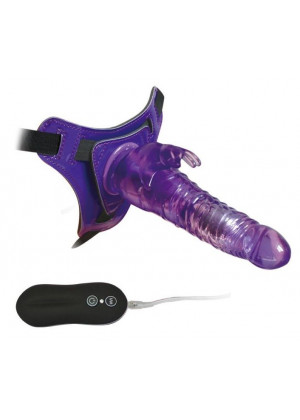 Фиолетовый страпон 10 Mode Vibrations 8.5  Harness Rabbit Dong - 19 см.