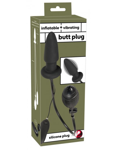 Черная надувная анальная пробка Inflatable Vibrating Butt Plug - 12,2 см.