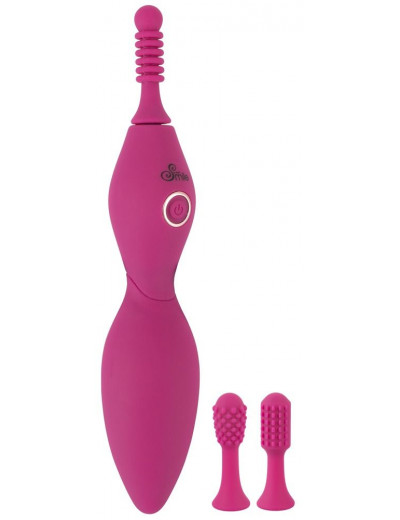 Ярко-розовый клиторальный вибратор с 3 насадками Spot Vibrator with 3 Tips - 17,9 см.