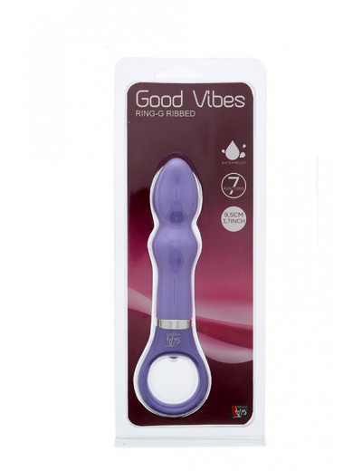 Фиолетовый анальный вибратор GOOD VIBES RING-G RIBBED - 15,5 см.