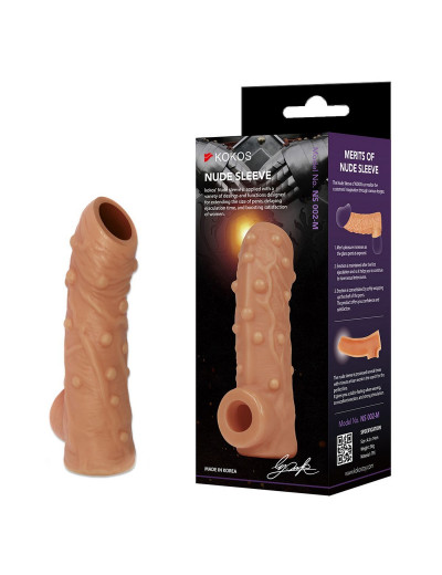 Телесная насадка с пупырышками и открытой головкой Nude Sleeve L - 14 см.