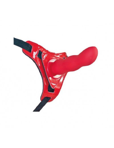 Красные трусики со сменной насадкой из силикона Strap-on Curved Dong - 13,5 см.