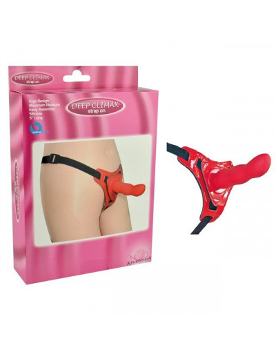 Красные трусики со сменной насадкой из силикона Strap-on Curved Dong - 13,5 см.