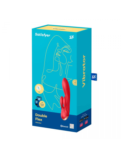 Красный вибратор-кролик Double Flex с двумя клиторальными отростками - 20,1 см.