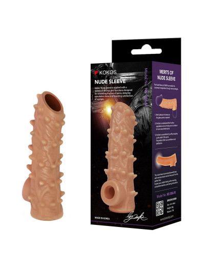 Телесная насадка с шипами и открытой головкой Nude Sleeve L - 14 см.