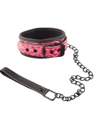 Розово-чёрный ошейник с поводком Collar With Leash