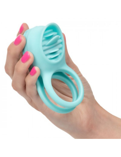 Голубое эрекционное виброкольцо Silicone Rechargeable French Kiss Enhancer