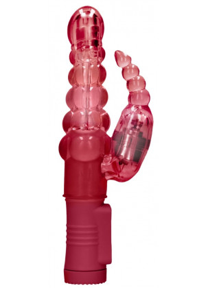 Красный вибратор-кролик Rotating Bubbles - 23,2 см.